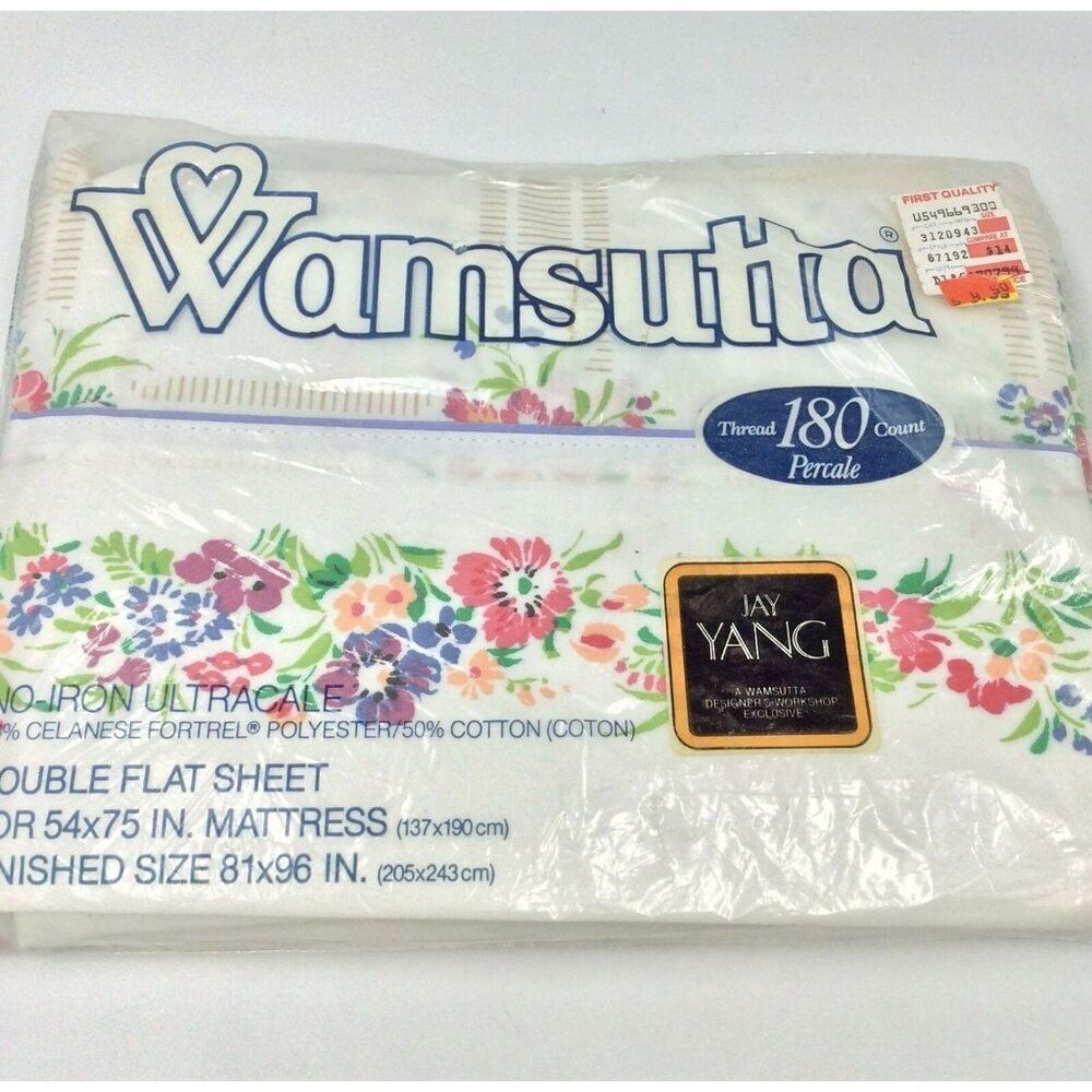 Vintage Wamsutta White Floral Full Double Flat Sheet May Morning Jay Yang